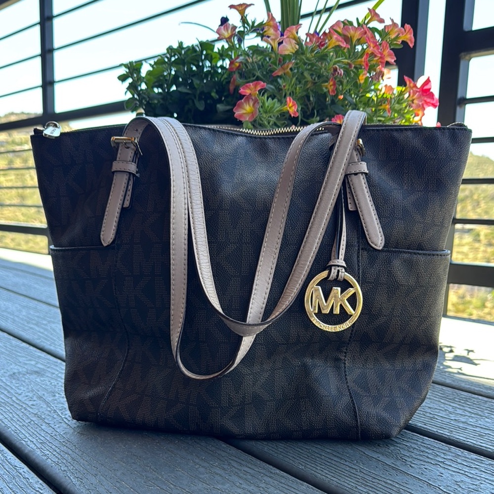 Michael Kors Black and Tan Signature Tote